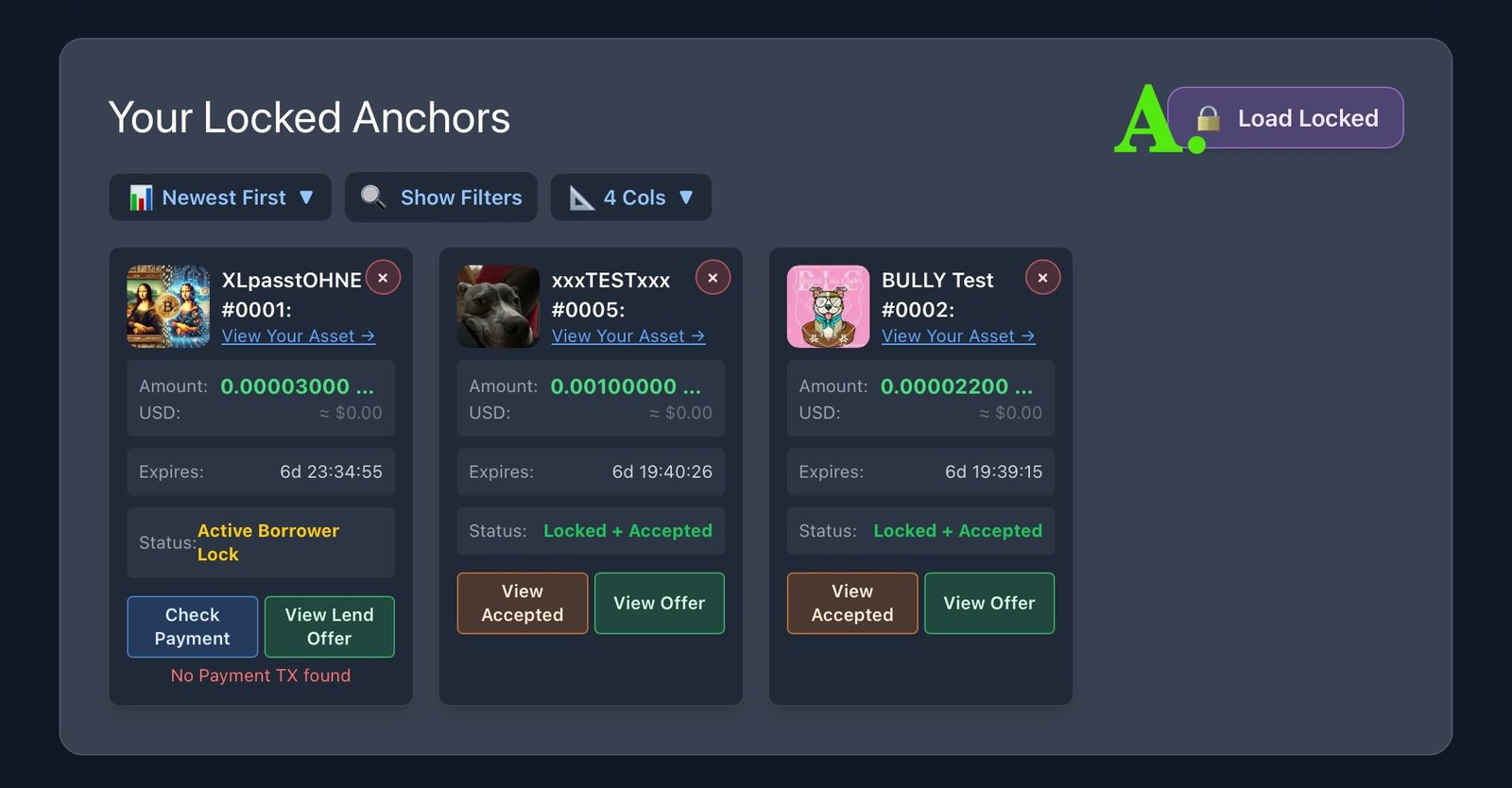 Your Locked Anchors Card Screenshot